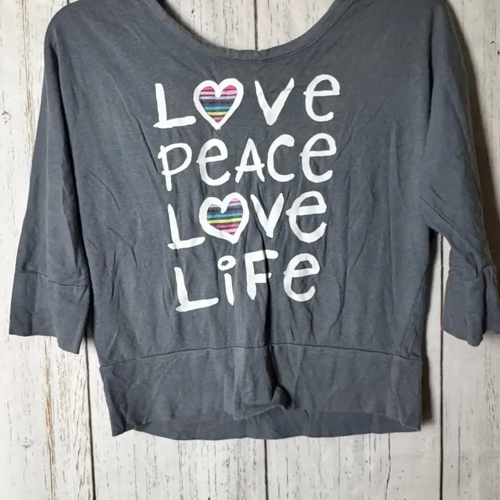 Old Navy Girls Gray Quarter Sleeve Graphic Tee Sz  L